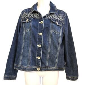 Glitterscape Embellished Denim Jacket Size L Button Front Western Casual